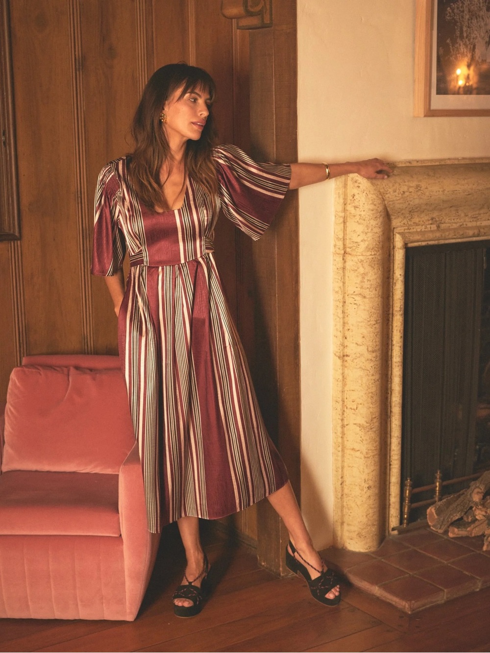 Anthropologie Odells Vertical Stripe Midi Dress (Price Firm)